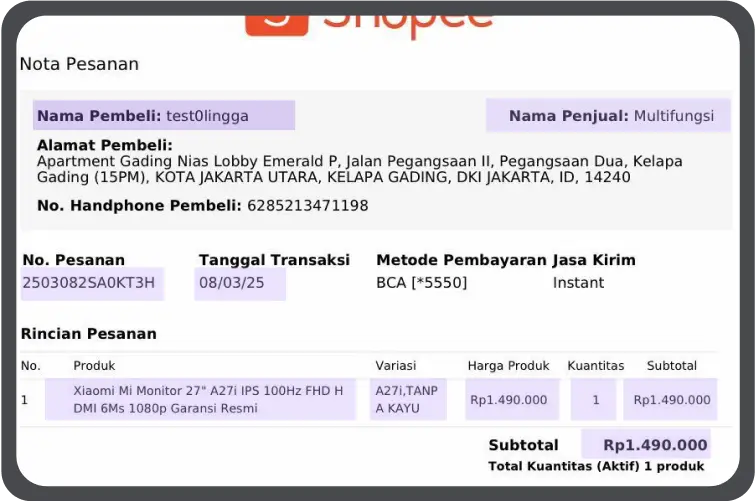 Invoice (Faktur Pembelian/Penjualan)